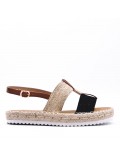 Mixed material wedge sandal