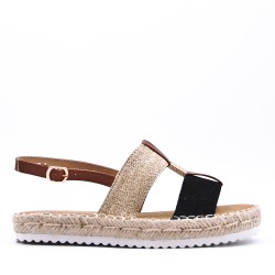 Mixed material wedge sandal