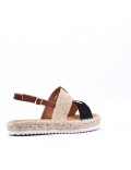 Mixed material wedge sandal