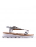 Mixed material wedge sandal