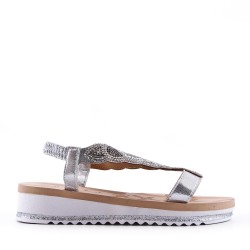 Mixed material wedge sandal