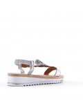 Mixed material wedge sandal