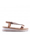 Mixed material wedge sandal