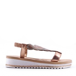 Mixed material wedge sandal