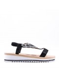 Mixed material wedge sandal