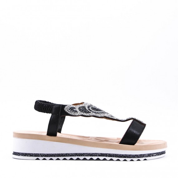 Mixed material wedge sandal