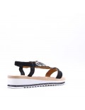 Mixed material wedge sandal