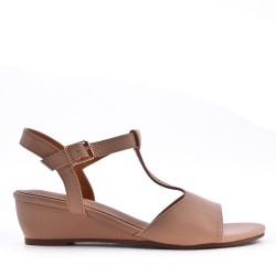 Sandale compensée en simili cuir pour femme