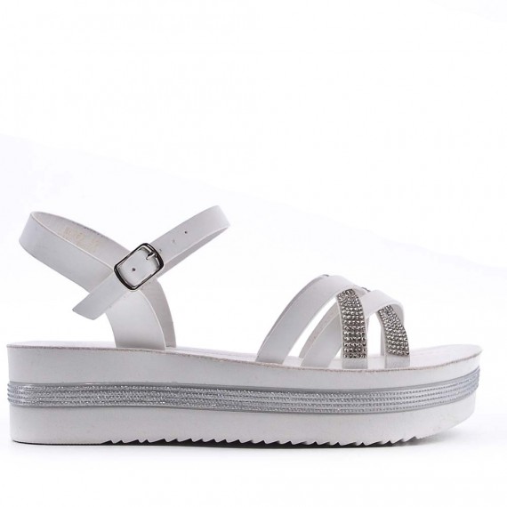 Mixed material wedge sandal