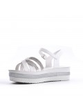 Mixed material wedge sandal