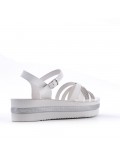 Mixed material wedge sandal