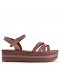 Mixed material wedge sandal