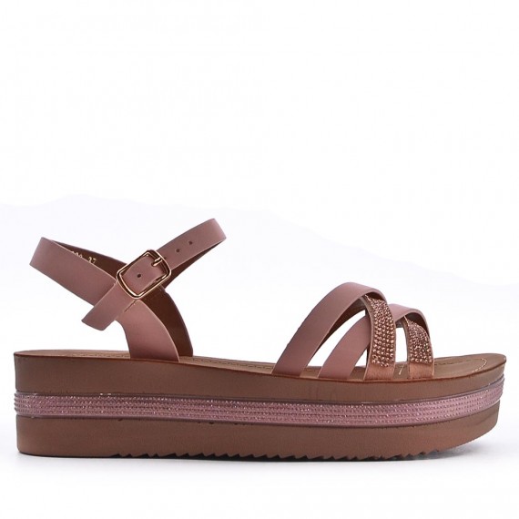 Mixed material wedge sandal