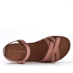 Mixed material wedge sandal