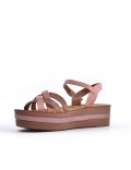 Mixed material wedge sandal