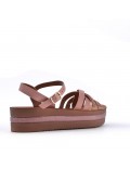 Mixed material wedge sandal