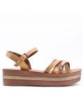 Mixed material wedge sandal