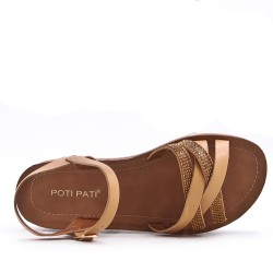 Mixed material wedge sandal