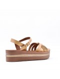 Mixed material wedge sandal