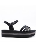 Mixed material wedge sandal