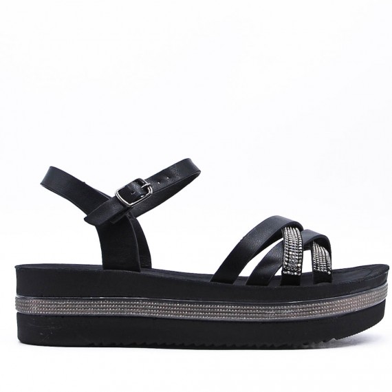 Mixed material wedge sandal