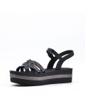 Mixed material wedge sandal