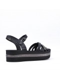 Mixed material wedge sandal