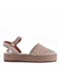 Mixed material wedge sandal