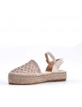 Mixed material wedge sandal