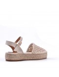 Mixed material wedge sandal