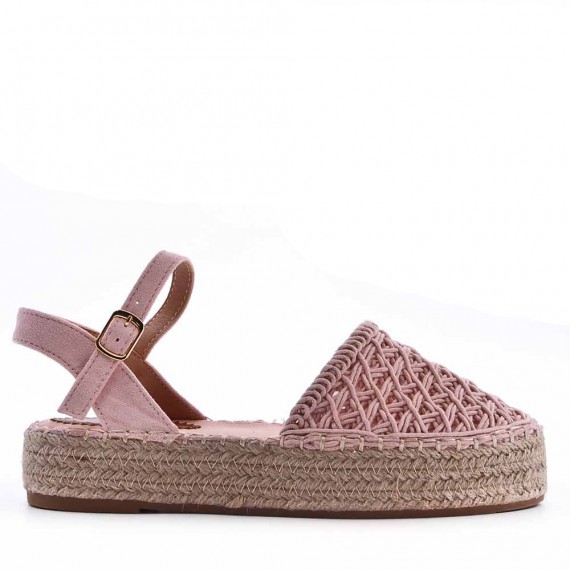 Mixed material wedge sandal