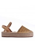 Mixed material wedge sandal