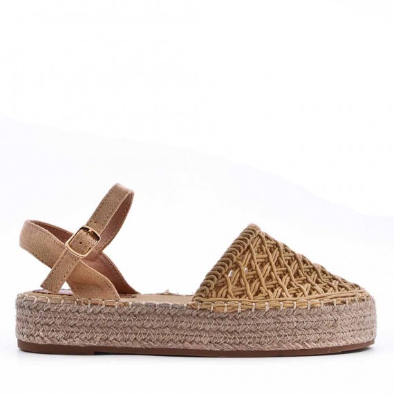 Mixed material wedge sandal