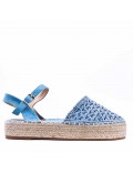 Mixed material wedge sandal