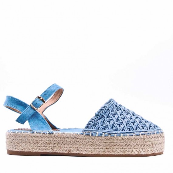 Mixed material wedge sandal