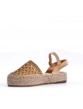 Mixed material wedge sandal