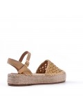 Mixed material wedge sandal