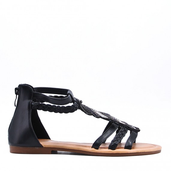 Flat sandals in a material mix for women