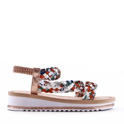 Mixed material wedge sandal