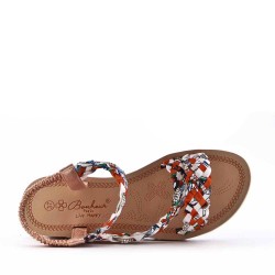 Mixed material wedge sandal