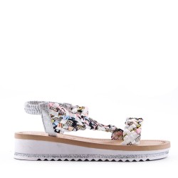 Mixed material wedge sandal