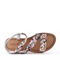 Mixed material wedge sandal