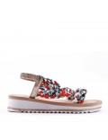 Mixed material wedge sandal