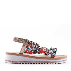 Mixed material wedge sandal