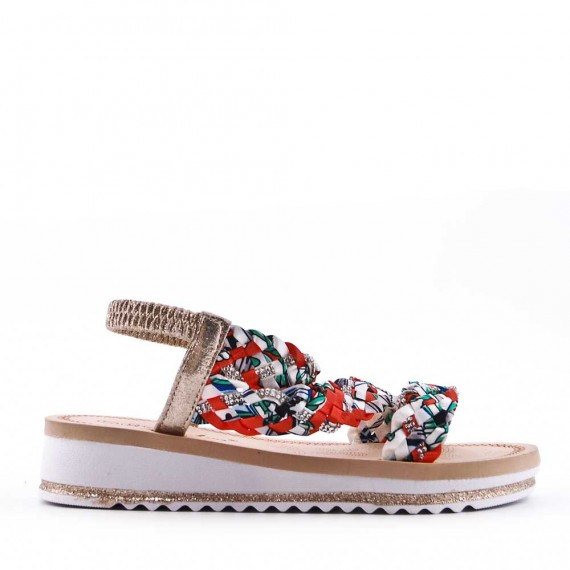 Mixed material wedge sandal