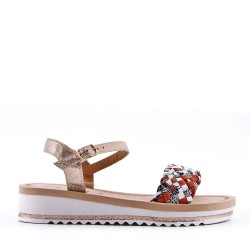 Mixed material wedge sandal