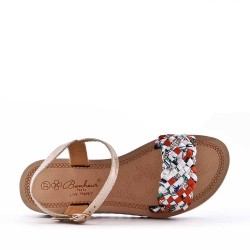 Mixed material wedge sandal