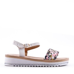 Mixed material wedge sandal