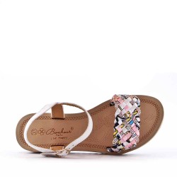 Mixed material wedge sandal