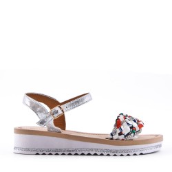 Mixed material wedge sandal
